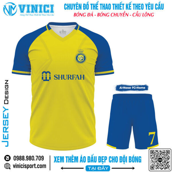 Đồng phục bóng đá Al Nassr sân nhà - Vàng tươi nổi bật, phong cách chuyên nghiệp