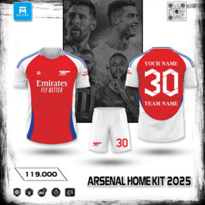 Arsenal Home Kit 2025 - Đỏ trắng hiện đại và mạnh mẽ