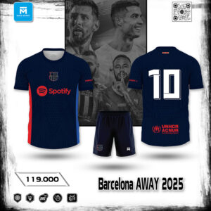Áo Đấu Barcelona Away 2025 Màu Xanh Navy Chính Hãng