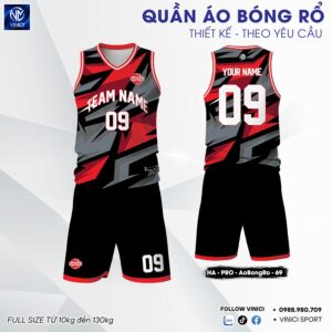 Bộ quần áo bóng rổ thiết kế riêng màu Đỏ - Đen - Xám - Trắng | HA-PRO 69