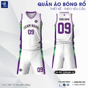 Áo Bóng Rổ Trắng Tím Xanh Gradient Thể Thao HA PRO 03
