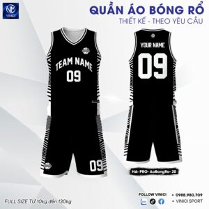 Bộ Quần Áo Bóng Rổ Thiết Kế Đen Trắng Cá Tính - Mã HA-PRO-AoBongRo-20-1