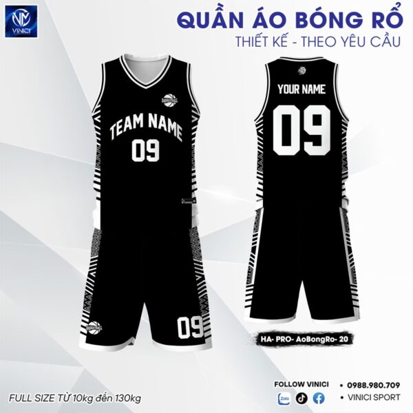 Bộ Quần Áo Bóng Rổ Thiết Kế Đen Trắng Cá Tính - Mã HA-PRO-AoBongRo-20-1