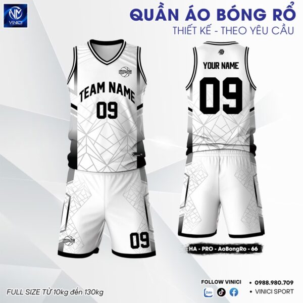 Bộ Quần Áo Bóng Rổ HA PRO Màu Trắng Đen - Thiết Kế Tam Giác Cá Tính