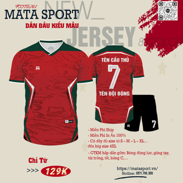 Áo bóng đá thiết kế màu đỏ đô phối xanh rêu - Mata Sport