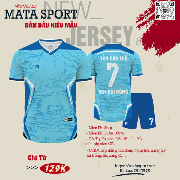 Áo Bóng Đá Thiết Kế Xanh Da Trời Nhạt - Mata Sport