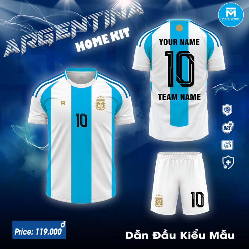 Áo đấu Argentina Home Kit 2024 màu trắng xanh da trời