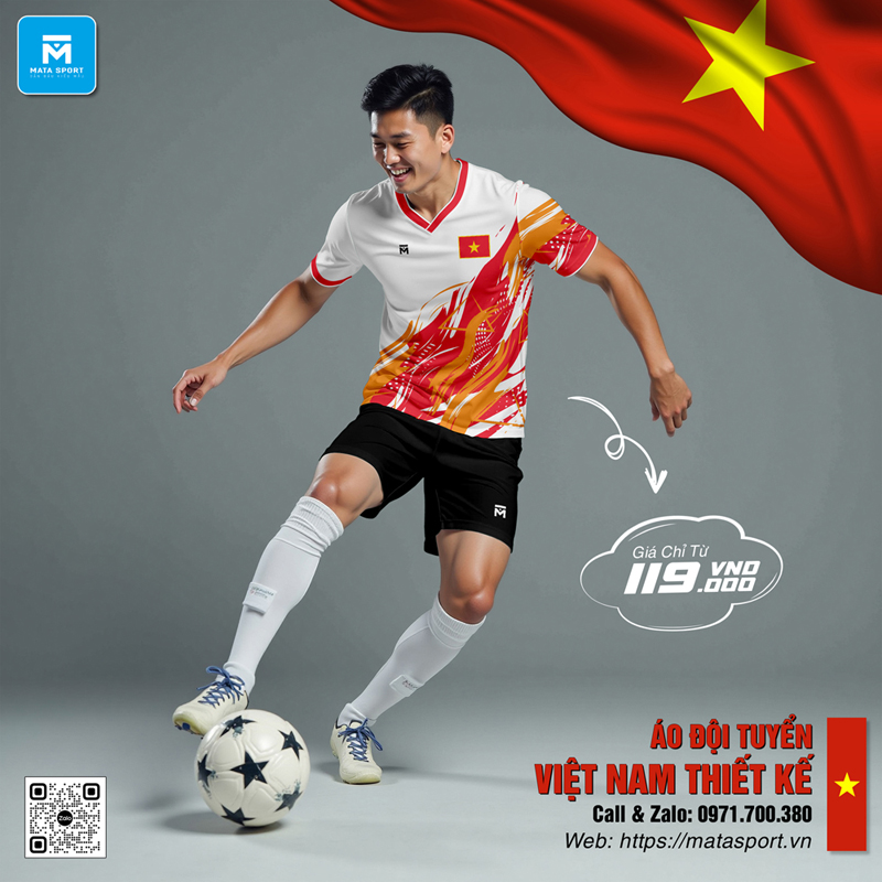 Áo đội tuyển Việt Nam thiết kế màu trắng – phiên bản mới từ Mata Sport