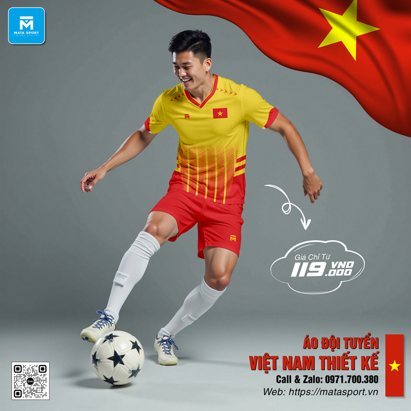 Áo đội tuyển Việt Nam màu vàng đỏ thiết kế thể thao