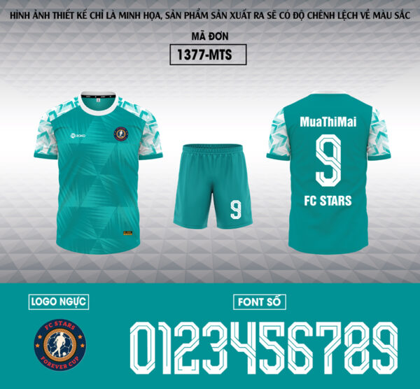 Bộ quần áo bóng đá nam màu xanh teal 1377-MTS – Thiết kế trẻ trung, năng động