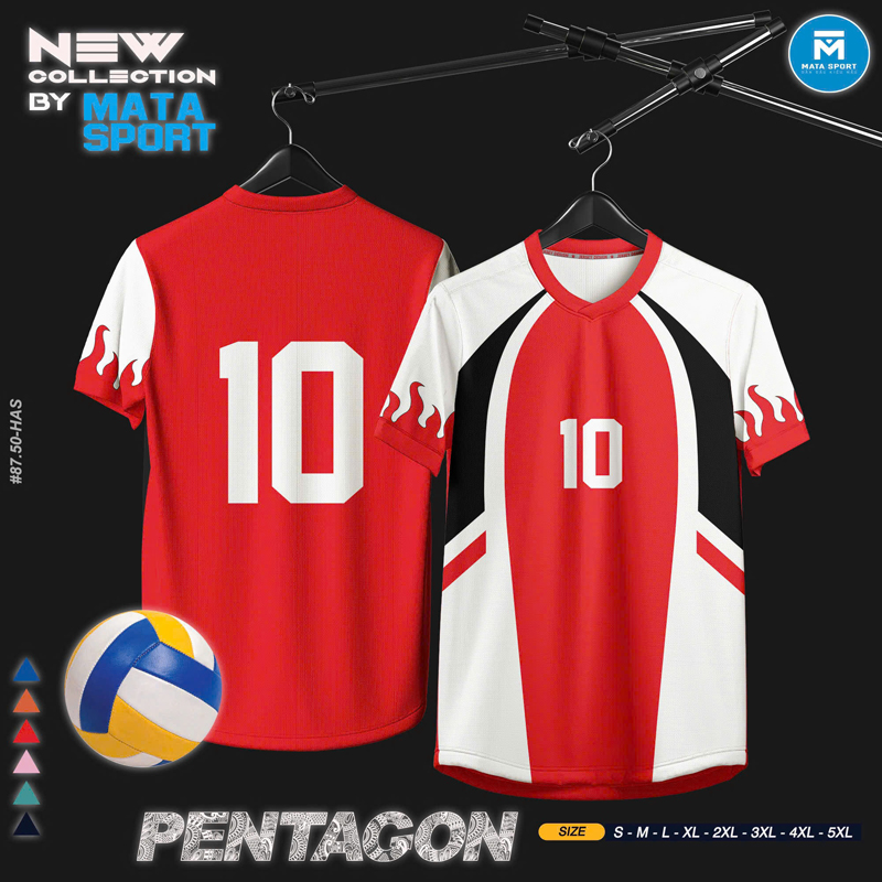 Áo thể thao Pentagon màu đỏ phối trắng đen với họa tiết ngọn lửa