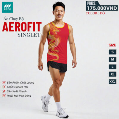 Áo Chạy Bộ Aerofit Singlet Đỏ - Rồng Vàng Nổi Bật