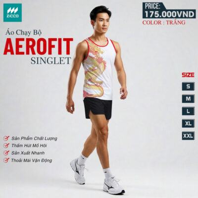Áo Chạy Bộ Aerofit Singlet Trắng – Họa Tiết Rồng Cá Tính