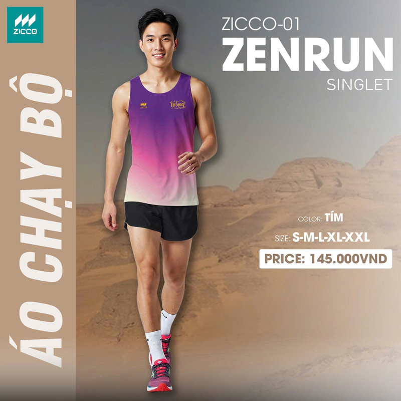 Áo chạy bộ Zicco-01 Zenrun màu tím hồng trắng dành cho nam