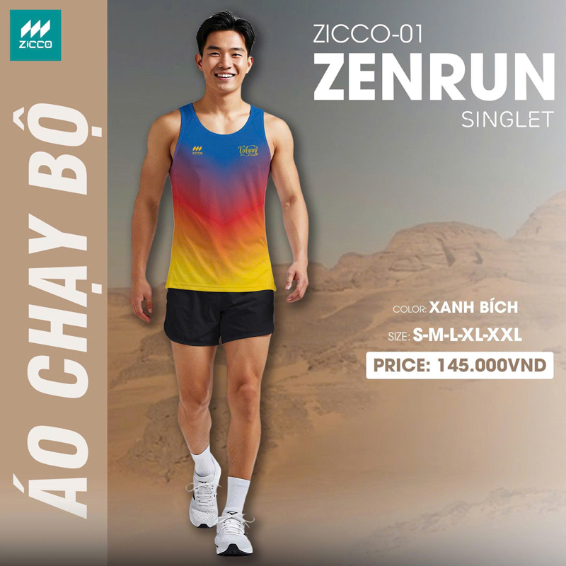 Áo chạy bộ Zicco ZENRUN Singlet Zicco-01 màu xanh bích