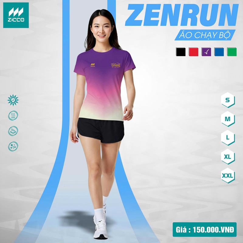 Áo chạy bộ nữ ZENRUN Zicco màu tím gradient thời trang thể thao nhẹ và thấm hút tốt