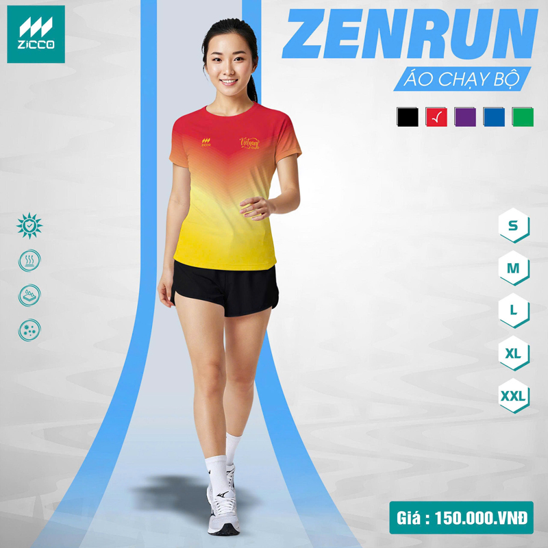 Áo chạy bộ nữ ZENRUN màu vàng đỏ ombre - Năng động và thoáng khí cho vận động