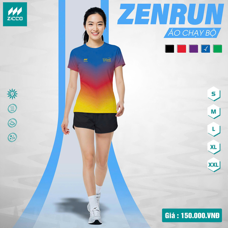 Áo chạy bộ nữ ZICCO ZENRUN màu xanh ombre chất liệu thoáng khí