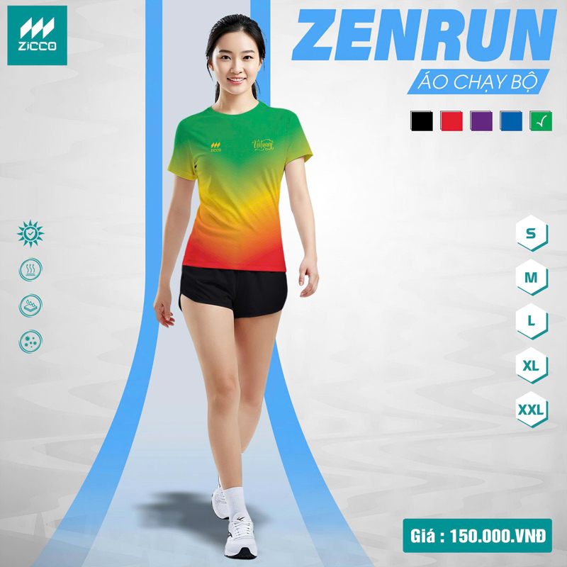 Áo chạy bộ Zicco Zenrun màu xanh lá vàng đỏ nữ